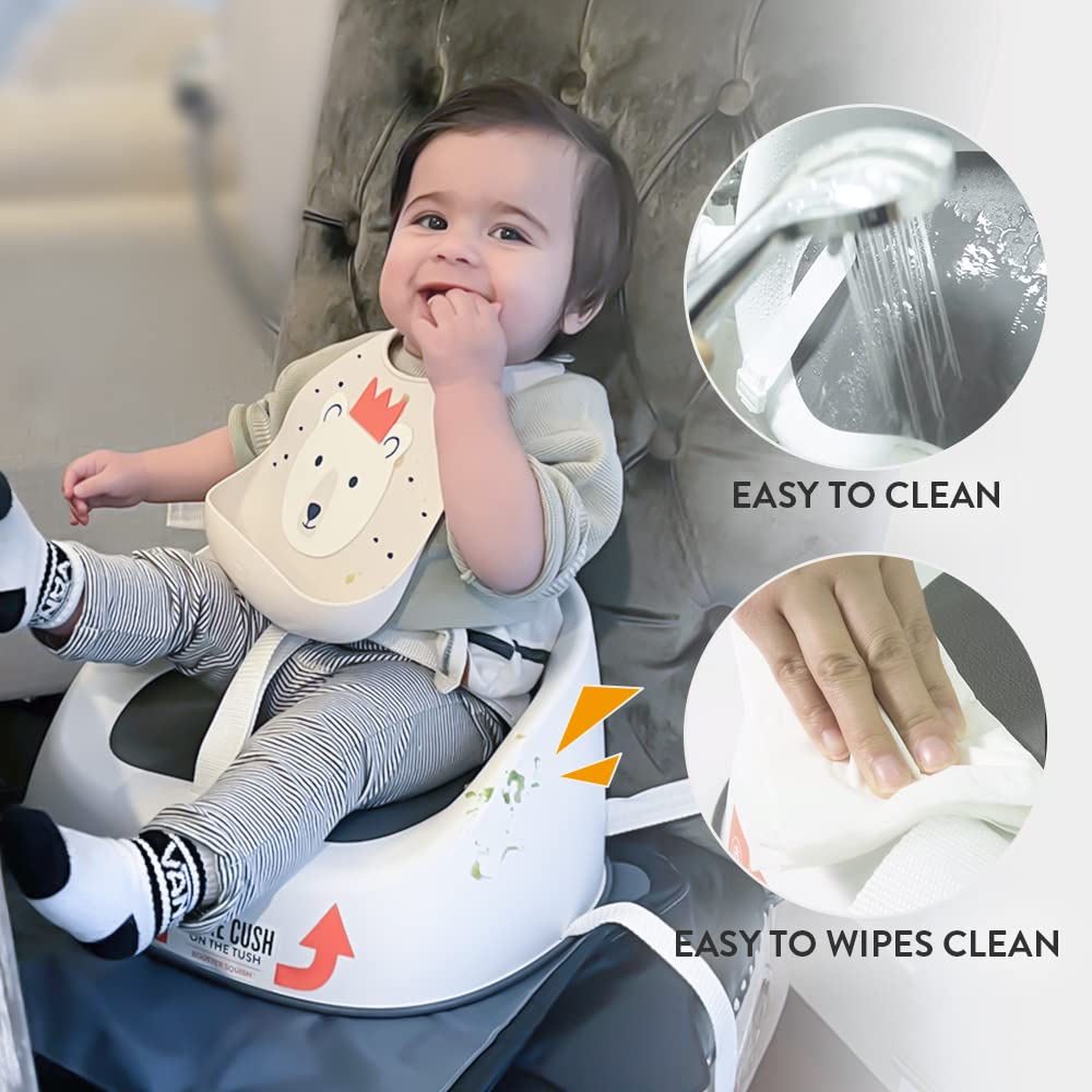 Prince Lionheart Squish Booster Seat, Gray, 3-Point Harness Dual-Strap System, Easy to Wipe Clean, Lightweight