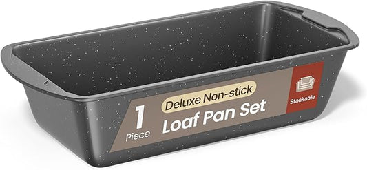 Nonstick Loaf Pan Set Pack of 1, Carbon Steel 11" Large Baking Bread Pan, Oven Safe Up to 450°F, PFOA, PFOS, PTFE Free, Space Saving Stackable Design, Stain Resistant, Dishwasher Friendly, Gray Marble