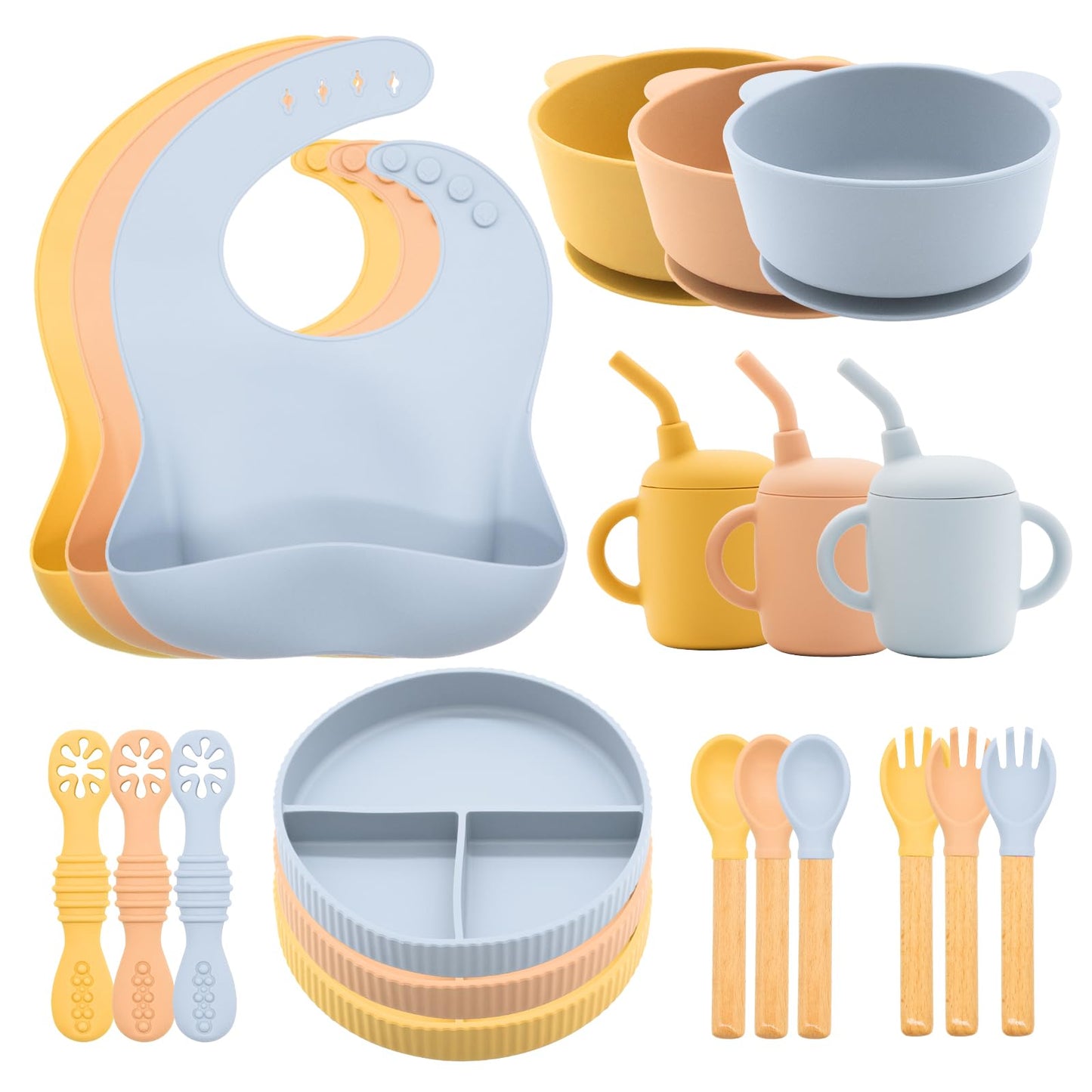 CHCC Silicone Baby Feeding Set 21 Pcs, Led Weaning Supplies, Baby Feeding EatincSupplies Set BPA Free, Essentialsfor Newborn Gift Mixed