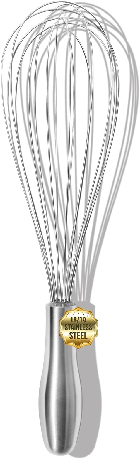 12" Whisk for Cooking, Ergonomic Handle, Dishwasher Safe 18/10 Stainless Steel Whisk, Professional Kitchen Wire Whisk, Perfect for Blending, Whisking, Baking, and Beating