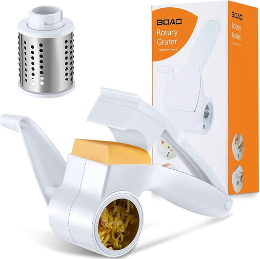 Boao Rotary Cheese Grater Manual Handheld Cheese Grater with Stainless Steel Drum for Grating Hard Chocolate Nuts Kitchen Tool(White)