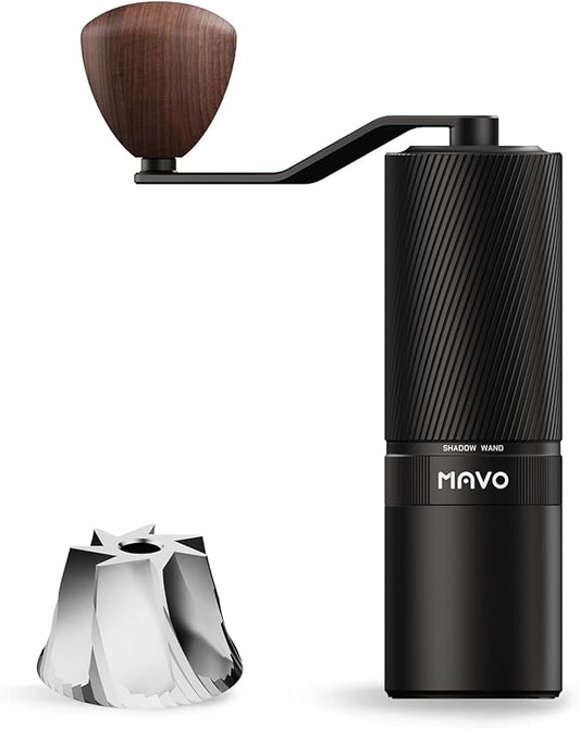 MAVO Manual Coffee Grinder, Shadow Wand Hand Coffee Grinder, Capacity 25g with CNC Stainless Steel 7-Axis Conical Burr, Adjustable Setting, Burr Coffee Bean Grinder for Pour Over, Espresso (Black)