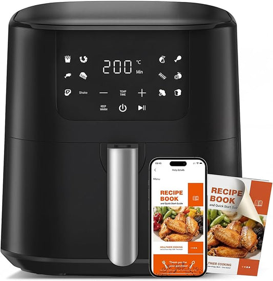 QIDO Air Fryer 8-in-1 with 5.5 QT Capacity,180°-450°F Precision Heating, Air Fry, Roast, Broil, Reheats, Dehydrates, Less Oil, Features Shake Reminder, Large Touch Display with Auto Menus, Black