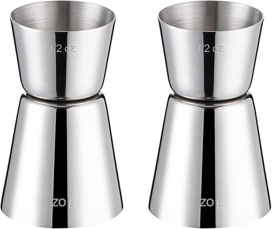 Briout Jigger for Bartending, 2 Pcs Double Cocktail Jigger Japanese Premium 304 Food Grade Stainless Steel Jigger 1 OZ 1/2 OZ, Flat Edge