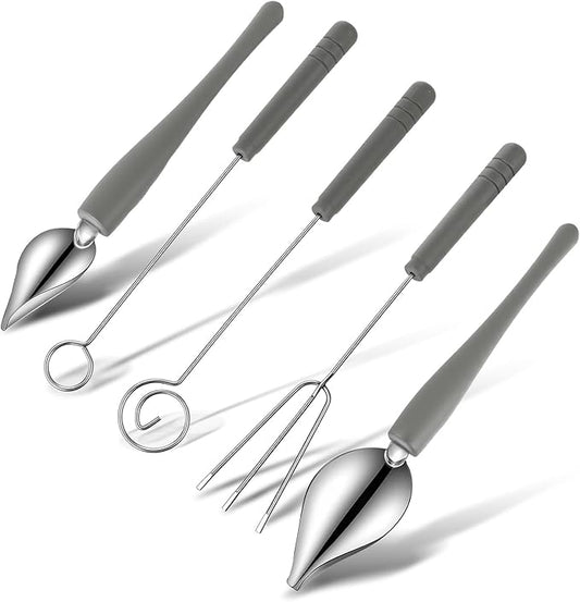 5 Piece Chocolate Dipping Tool Candy Making Supplies for Easy Candy Making and Decorative Plating, Stainless Steel Decorating Spoons for Decorative Plates Cake Coffee, Dipping Fork Spoons