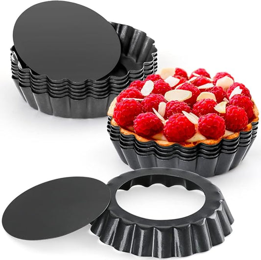 Mini Tart Pan Set of 12, Non-Stick 4 Inch Quiche Pan, Removable Bottom Tart Pan for Pies, Quiche Bakeware, Cheese Cakes, Desserts and more