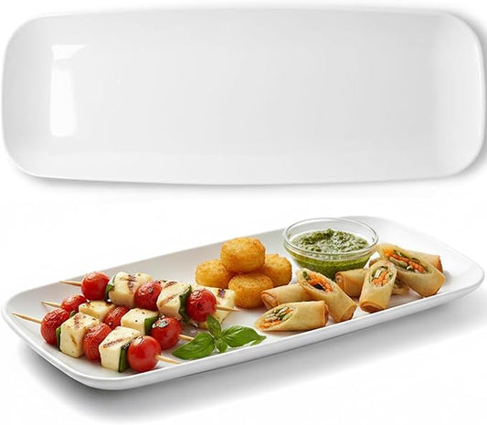 Rectangle White Serving Tray (2-Pack) - 17.5" Disposable Serving Platter for Appetizer, Fruits & Serving Dishes | Perfect Plastic Tray for Party Serveware