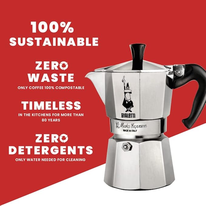 Bialetti Moka Express Export Espresso Maker,90 ml, Silver