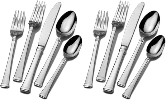 Mikasa Harmony 65-Piece 18/10 Stainless Steel Flatware Set, Service for 12, Polished Silverware with Serving Utensils, Dishwasher Safe (Pack of 2)
