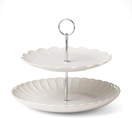 Lenox 897195 French Perle Scallop White 2-Tier Server