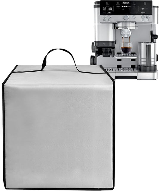 Drip Coffee Maker Cover Luxe Café Machine Lid Waterproof Antistatic Nylon Case Compatible with Ninja Espresso Machine Cappuccino Latte Makers ES601,Silver