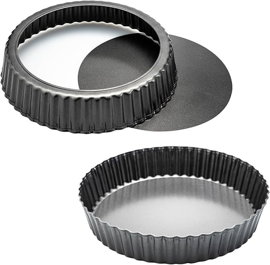 11 x 2 Inches Deep Dish Tart Pan Set of 2, Nonstick Tall Tart Quiche Pan, Carbon Steel Deep-dish Pie Pan with Removable Loose Bottom for Baking Thanksgiving Christmas