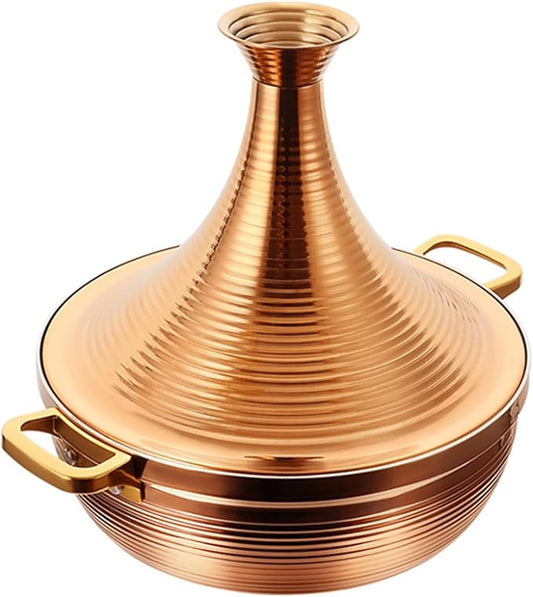 Stainless Steel Moroccan Tagine Pot, Large Moroccan Tajine Casserole with Cone-Shaped Lid, Non Stick Tagine Cooking Pot with 2 Handles(24cm/9.4in, Gold)