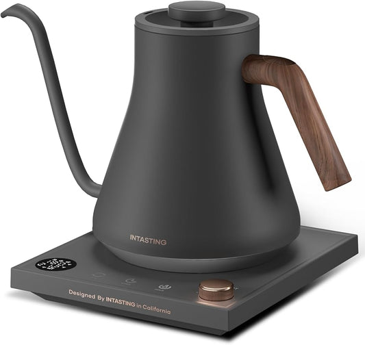 INTASTING Electric Kettles, Gooseneck Electric Kettle, ±1℉ Temperature Control, Stainless Steel Inner, Quick Heating, for Pour Over Coffee, Brew Tea, Boil Hot Water, 0.9L Dark Grey