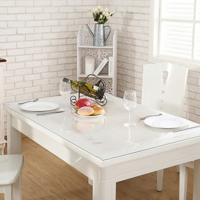 NECAUX Custom 38 x 38 Inch Clear Table Cover Protector, 1.5mm Thick Crystal Water Resistant Plastic Square Heavy Duty Desk Pad Mat Non-Slip Tablecloth Protector for Dining Room Table, Meeting Table