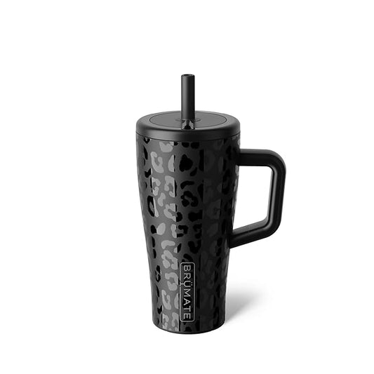 BrüMate Era 20 oz Tumbler with Handle & Straw | 100% Leakproof Insulated Water Bottle Tumbler with Lid and Flexible SoftSip Straw | Made of Stainless Steel | Cup Holder Friendly | 20oz (Onyx Leopard)