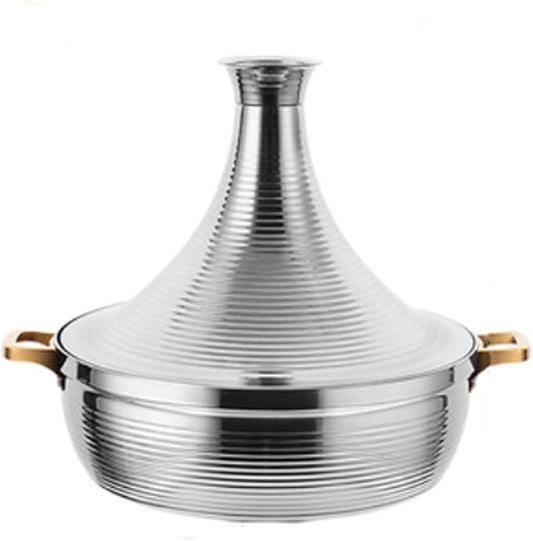 Stainless Steel Moroccan Tagine Pot, Large Moroccan Tajine Casserole with Cone-Shaped Lid, Non Stick Tagine Cooking Pot with 2 Handles(24cm/9.4in, Silver)