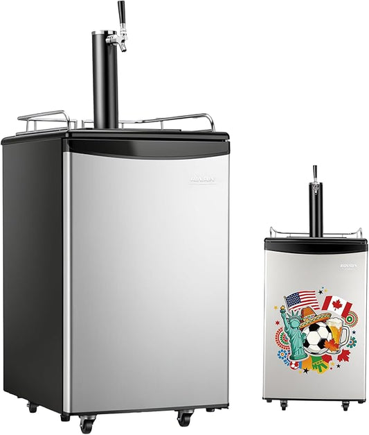 ROVSUN BF-152 Full Size 5.4 Cu.Ft, Beer Kegerator with CO2 Tank Included, Draft Beer Dispenser for Home Bar, 152L Beverage Refrigerator Direct Cool, Metal Cabinet, Single Tap, Silver