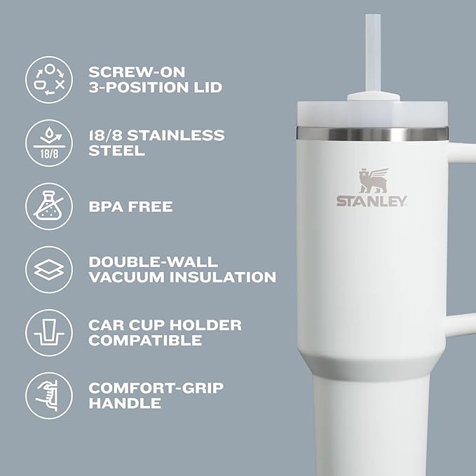 STANLEY Quencher H2.0 Tumbler with Handle and Straw 64 oz | Flowstate 3-Position Lid | Cup Holder Compatible for Travel | Insulated Stainless Steel Cup | BPA-Free | Blue Sky