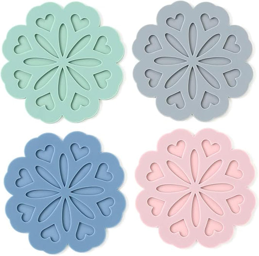 Set 4 Silicone Trivet Mat - Hot Pot Holder Hot Pads for Table & Countertop - Trivet for Hot Dishes - Non-Slip & Heat Resistant Modern Kitchen Hot Pads for Pots & Pans, Assort 4 Colors