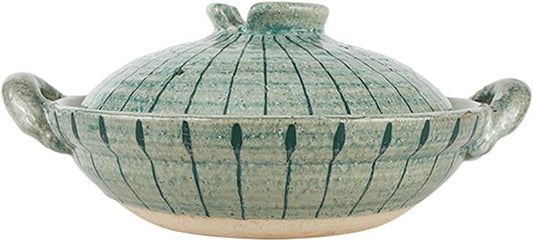 Heat Resistant Ceramic Casserole, Round Earthen Pot Cookware with Lid for Dinner and Party, Uniform Heating Stockpot for Stew, Soup, Steam, Bake(1800ml/1.9quart, Green)