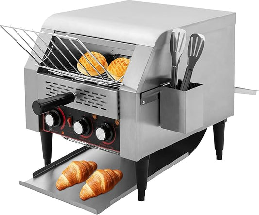 Commercial Conveyor Toaster 300 Slices/Hour 1900W Heavy Duty Industrial Stainless Steel Electric Restaurant Toaster Oven with Selectable Heating Modes and 7 Speeds for Bagel Bread Restaurant Cafe