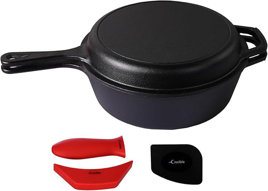 Cast Iron Skillet (EXTRA DEEP) - 10.25"-Inch with Skillet Lid, Frying Pans + Silicone Handle Holder Covers - Oven Safe Cookware - Indoor/Outdoor Use - Use on any Stovetop, Grill, Induction Safe