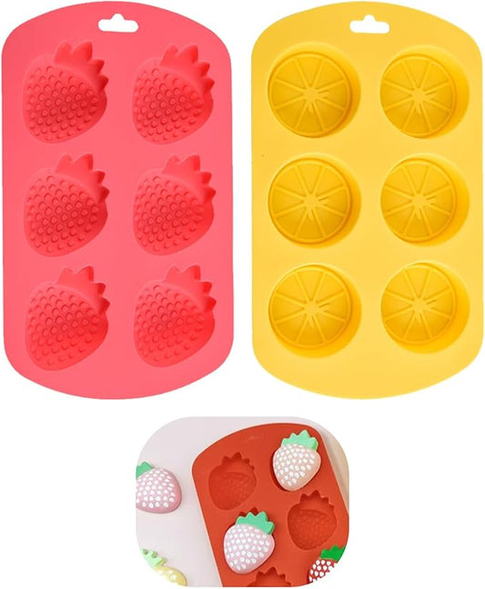 Fruit Theme Silicone Molds for Candy Making, 2 Pack Strawberry & Lemon Gummy Molds Set, Non-Stick 6-Cavity Fruit Snack Molds for Chocolate, Jelly, DIY Kitchen Baking Supplies