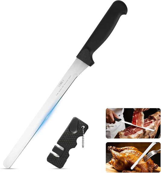 Carving Knife & Slicing Knife - Professional Sharp High Carbon Stainless Steel Blade, Ergonomic Plastic Handle - For Roasts, Turkey, Sashimi, Ham & Meat (S)