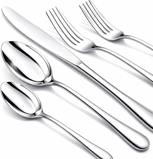 NICE KITCHEN Silverware Set, 40 Piece Stainless Steel Cutlery Sets for 8, Heavy Duty Flatware, Mirror Polished Forks Spoons and Knives Set, Reusable Utensils for Home Kitchen, Dishwasher Safe