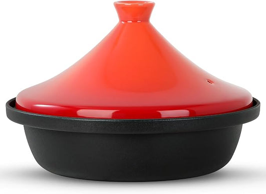 Moroccan Tagine for Cooking: Enameled Cast Iron Cooking Pot, Slow Cooker, Classic Kitchen Cookware, Tajine with Ceramic Cone-Shaped Closed Lid, 3.3 QT, Orange