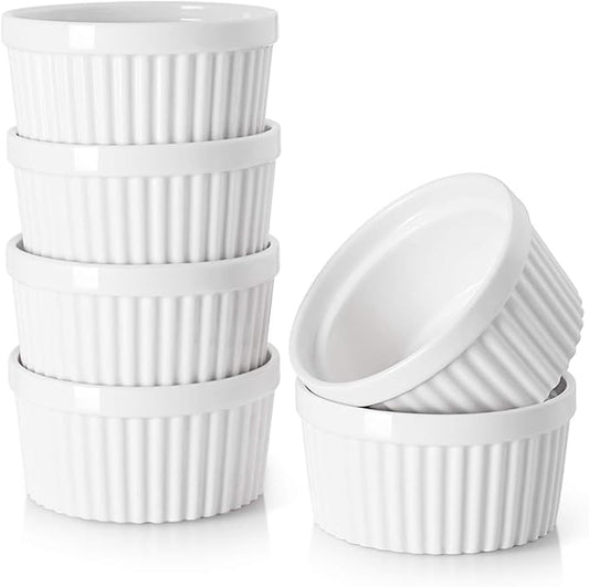 DOWAN Ramekins 10 oz Oven Safe for Creme Brulee, Porcelain Souffle Dishes, Ramekin for Baking, Small Dessert Bowls Dipping Sauce Cups, Set of 6, Soft White