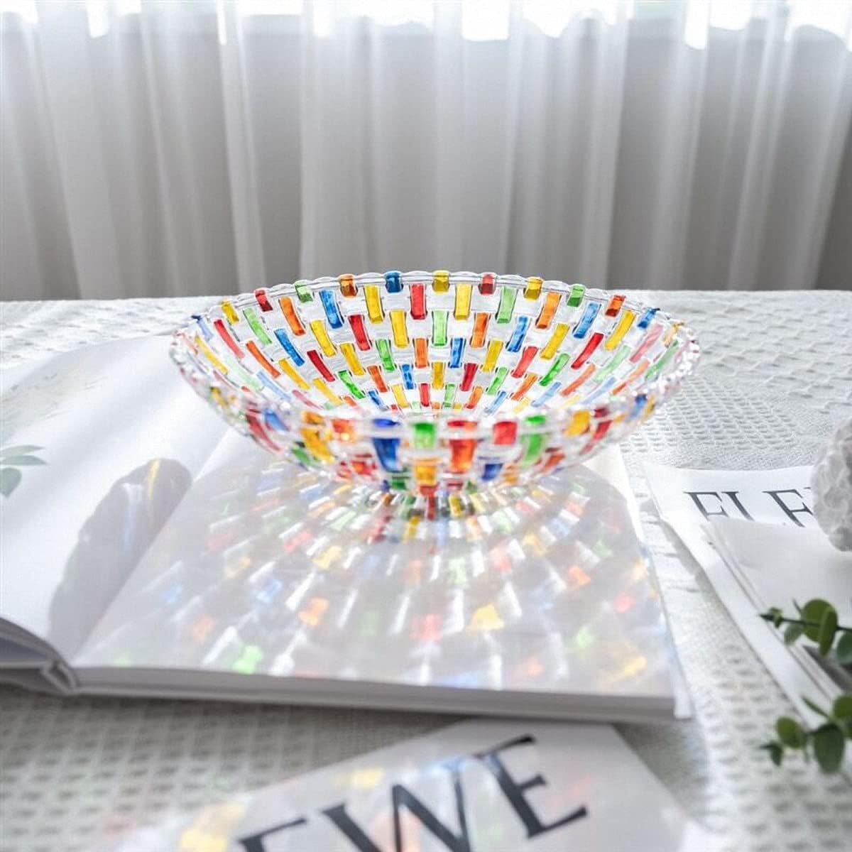 Hand Painted Colorful Woven Glass Crystal Salad & Fruit Bowl Decoration,Centerpiece For Home,Office,Wedding Decor, Fruit, Snack, Dessert, Server