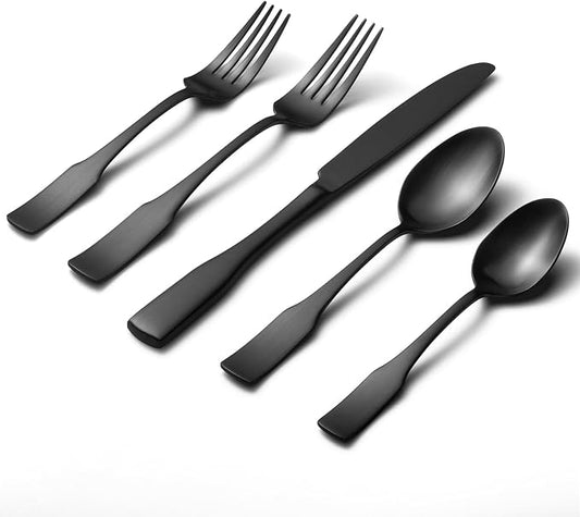 Alata Kate Black Satin 20-Piece Silverware Set, Service for 4, Stainless Steel Flatware Set, Matte Polished Cutlery Set, Dishwasher Safe