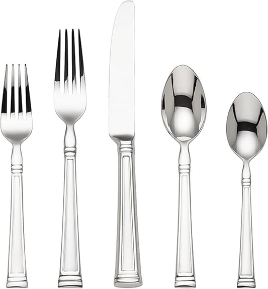 Lenox Silverware Set, Esquire 65-Piece Flatware Set, Service For 12, 18/10 Stainless Steel, Dishwasher Safe, Knives Spoons And Forks Sets, Home And Kitchen Serving Utensils (Silver, 65 Piece)