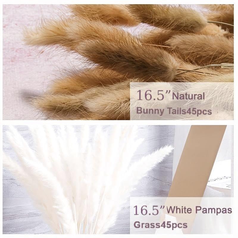 90 PCS Air Dried Pampas Grass. Mix Bouquet. Preserved Flower. Bouquet Contain Bunny Tail, White Pampas. Boho Dried Floral Arrangement Centerpiece. for Boho Home, Wedding, Table Decor, Shop Decor