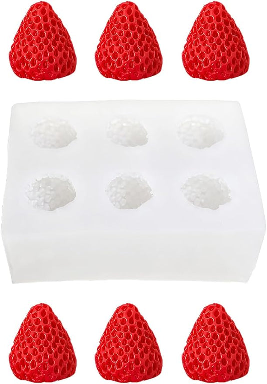 6 Cavity Strawberry Silicone Mold – Silicone Fruit Mold for Chocolate, Fondant, Candle, Resin & Cake Decor, 3D Strawberry DIY Baking Tool for Parties & Gifts