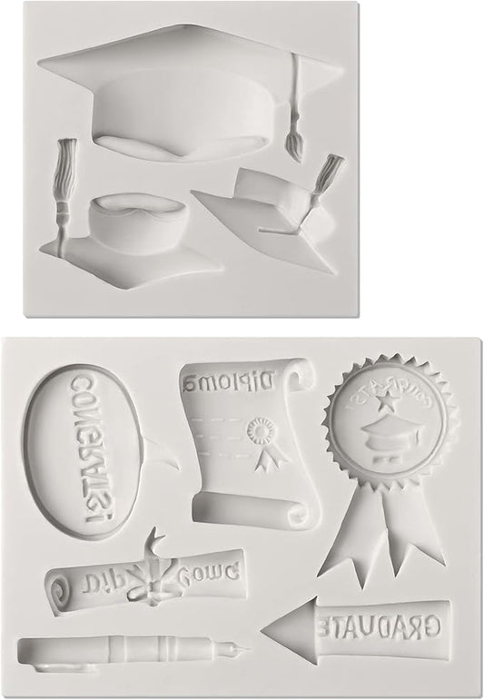 Sakolla Graduation Fondant Molds Silicone Doctoral Cap Diploma Chocolate Candy Molds Congrats Grad Congratulations Mould Cake Toppers Party Decorations for 2026 Graduation Celebration