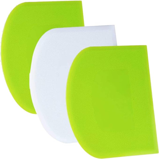 SURDOCA Dough Scraper Bench Scraper - 3P 14.2x8.5" Plastic Flexible Bowl Scraper, Sharp Edge & Angles Cake Scraper. Non-Slip Bakeware Decorating Tools Sculpting & Modeling Tools - Green+White+Green