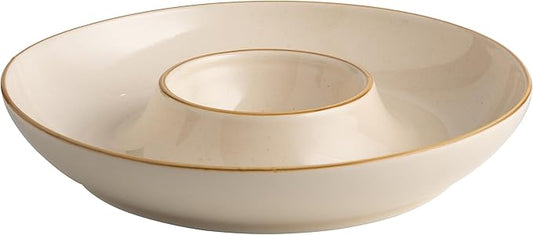 LEHAHA 12.25 inch porcelain Chip and Dip Serving Set, Ceramic Platters for Cheese, Appetizers &Chips Salsa, Fruit and Veggies, Divided Serving Trays for Family Gathering and Parties, Dark Creamy