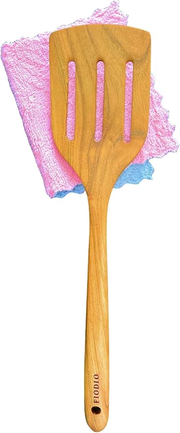 Teak Wooden Spatula, Spoons & Slotted Turner for Cooking – Natural Non-Stick, Handcrafted Kitchen Utensils with Comfort Grip & Microfiber Cloth