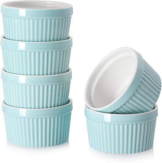 DOWAN 8 oz Ramekins - Ramekins for Creme Brulee Porcelain Ramekins Oven Safe, Classic Style Ramekins for Baking Souffle Ramekins Ramekins Bowls, Set of 6, Blue