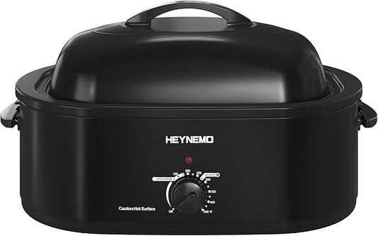 18 Quart Roaster Oven with Self-Basting Lid, Electric Turkey Roaster Oven with Defrost & Warm Function, Adjustable Temperature, Removable Pan & Rack, Stainless Steel, Black
