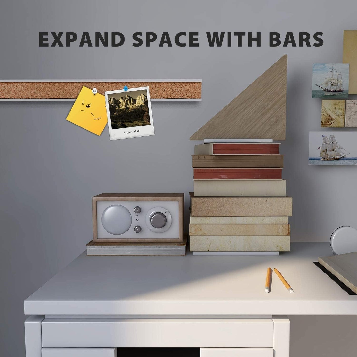 Corksidol Bulletin Bar Strip, Cork Board, Cork Strips, 36" x 1", Classroom, Office, Walls, Cubicle, Aluminum Frame,1 Pack, Silver