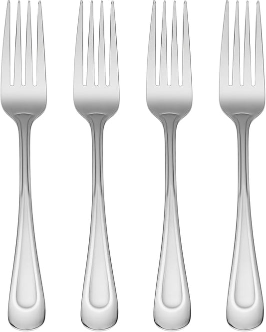 Oneida Silverware Set, Satin Sand Dune Everyday Dinner Forks Flatware Set, Service For 4, 18/0 Stainless Steel, Rust Resistance, Dishwasher Safe, Dining Utensils Sets, Forks (Silver, 4 Piece)
