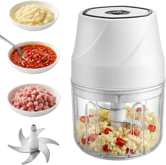 2026 New Electric Garlic Chopper,Vegetable Food Chopper,Mini Food Processor,Portable Rechargeable Cordless Chopper for Onion,Chili,Ginger,Nuts,Meat & Fruits 350ml (White)