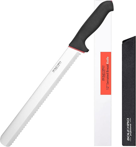 12 Inch Wavy Edge Serrated Bread Knife With Non-Slip Softgrip, Sharp & Long Blade For Homemade Bread, Crusty Breads, Cake, Bagel, Japanese High Carbon Stainless Steel
