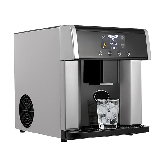 Ice Maker Dispenser, 2-in-1 Ice Maker Machine Countertop with Self-Cleaning Self-Dispensing Touch Control Status Warning Light & Translucent Visual Window Nugget Ice Maker for Homes Cafes Offices Etc
