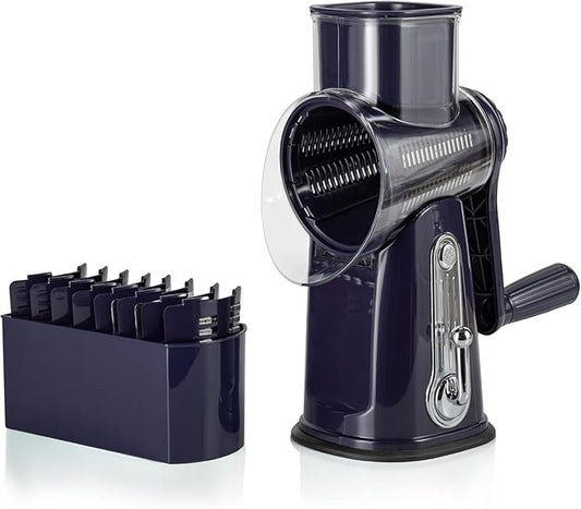 Chef Power Premium Quality 5 in 1 Cheese Grater Hand Crank - Stainless Steel Rotary Cheese Grater for Effortless Grating - Durable and Ergonomic Design for Professional and Home Use (Violet)