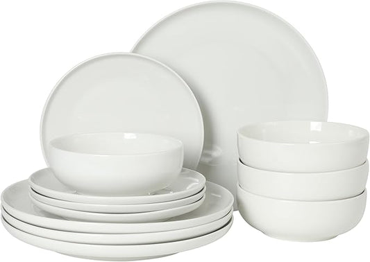 Gibson Home Havenstone 12-Piece Porcelain Dinnerware Set – Dinner Plates, Salad Plates & Bowls, Classic White Everyday Dish Set for Home, Kitchen, Microwave & Dishwasher Safe